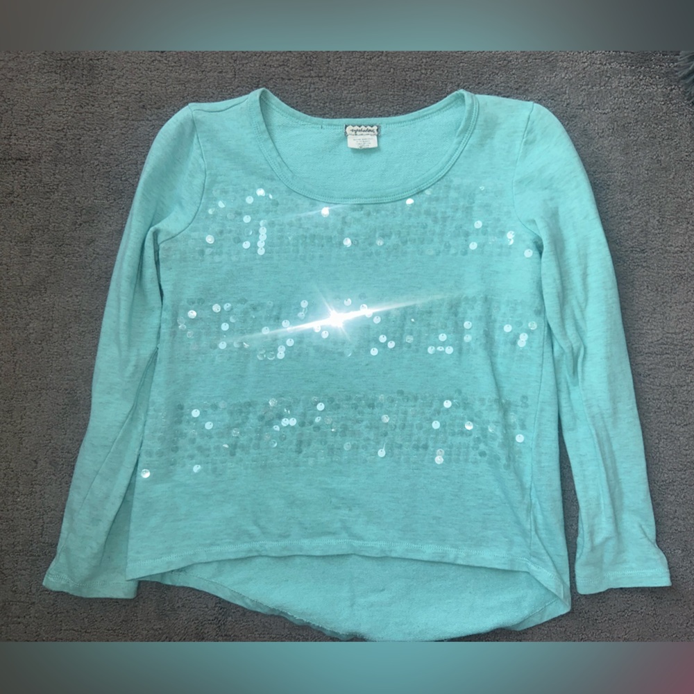 Eyeshadow Teal Sequin Sweatshirt | Size S | Sparkly Y2K Cozy Pullover - Picture 9 of 9